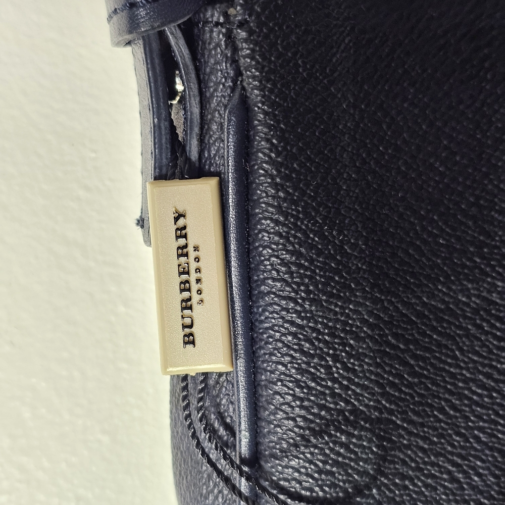 Burberry Dark Blue Pebbled Grained Leather Shoulder Bag Small Zip Top Minimalist - Picture 5 of 9